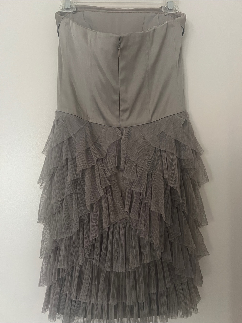 BCBG Max Azria Strapless Taupe Tiered Tulle Cocktail Dress Women’s Sz 6 Romantic - Picture 3 of 9